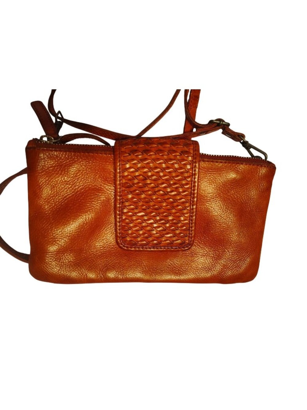 Vilenca Holland Red Leather Crossbody Purse, Woven Flap Zip Close READ